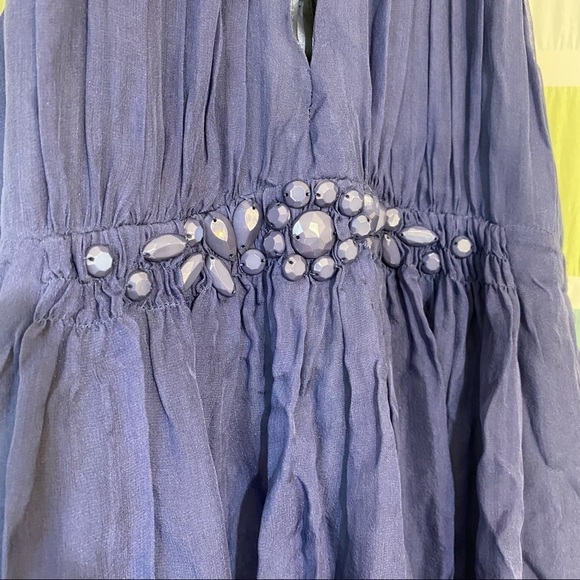 Rebecca Taylor Silk Beaded Waist Halter Dress Blue Sz 2 - Picture 3 of 9
